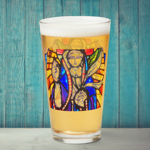 Copo De Pint Desenho de Vidro Pintado com Figura Religiosa.