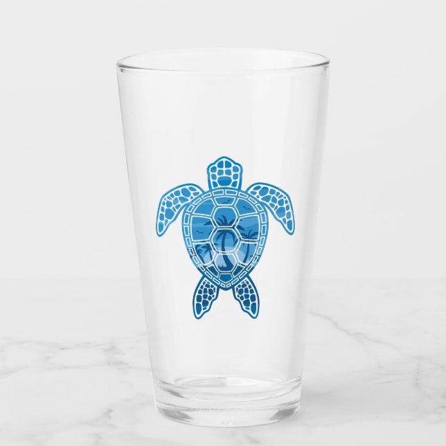 Copo De Pint Design azul de Tartaruga Marinha Tropical (Frente)