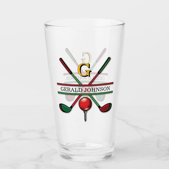 Copo De Pint Design de Monograma de Golfer de Natal (Frente)