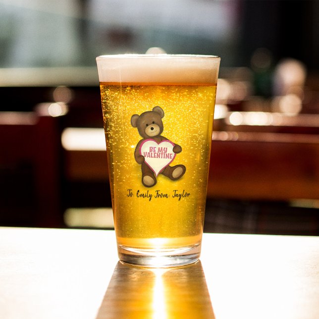 Copo De Pint Dia de os namorados Cute Personalizado (Be my Valentine cute beer glass. )