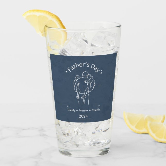 Copo De Pint Dia de os pais Linha Desenho 2 Crianças (Gelo frontal)
