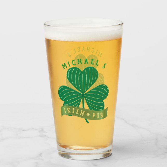 Copo De Pint Dia de São Patrício Shamrock Dourado com nome pers (Frente (Preenchido))