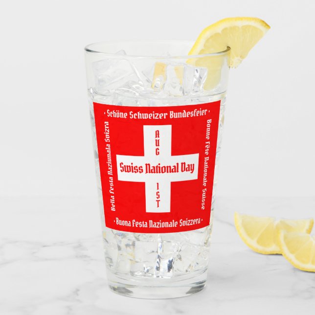 Copo De Pint Dia Nacional Suíço em Quatro Línguas Bandeira Suíç (Gelo traseiro)