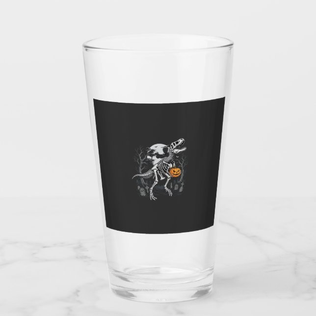 Copo De Pint Dinosaur Esqueleto Halloween Abóbora Cemitério Des (Frente)