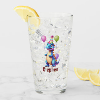 Copo De Pint Dinossauro de aniversário azul bonito