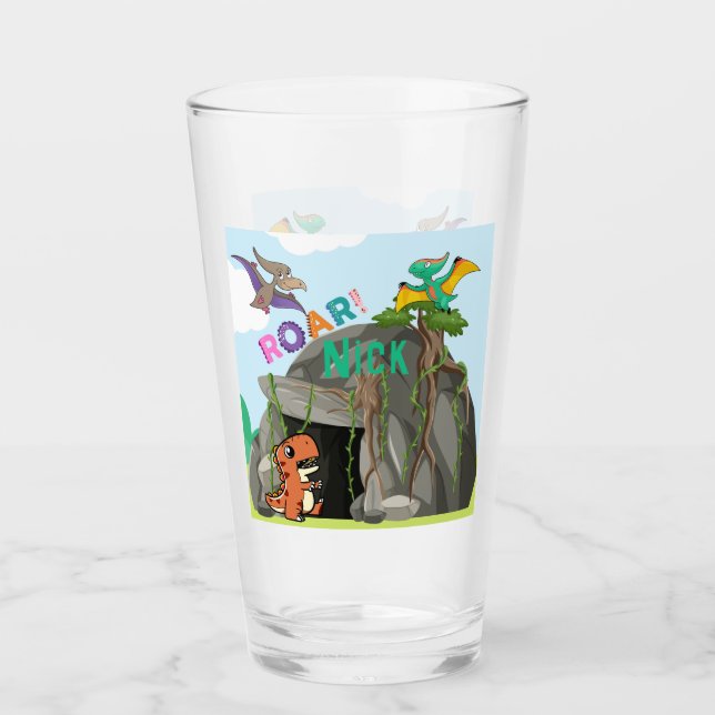 Copo De Pint Dinossauro Personalizado e Amigos (Frente)