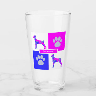 Copo De Pint Doberman Pinscher Silhouket Cachorro e Pata Rosa