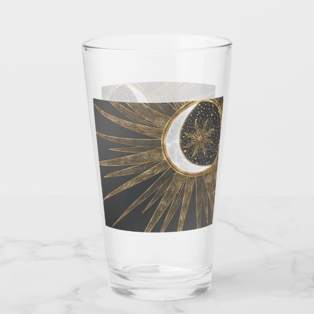 Copo De Pint Dodles Dourados Elegantes Sun Moon Mandala Design (Frente)