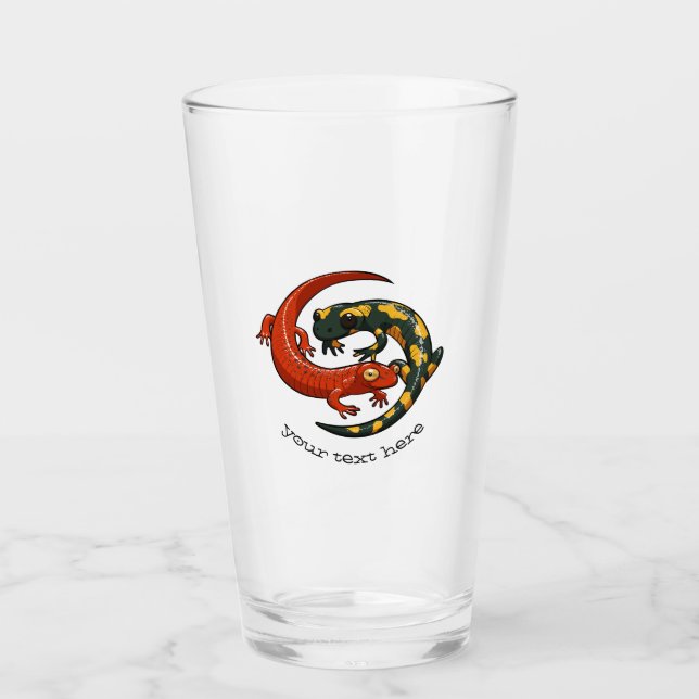 Copo De Pint Dois Cartoon Amigos Salamander Smiling Enrelaçados (Frente)