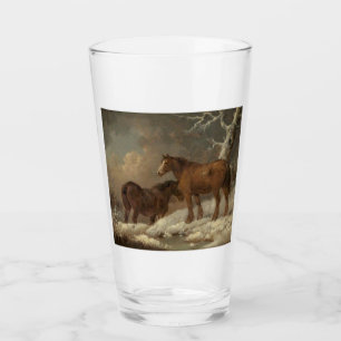 Copo De Pint Dois cavalos na neve (cena do inverno)
