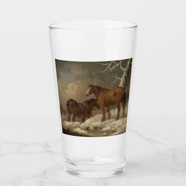 Copo De Pint Dois cavalos na neve (cena do inverno) (Frente)