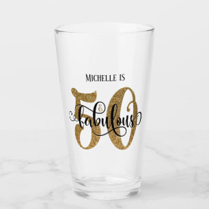 Copo De Pint Dourado Glitter 50 e aniversário fabuloso com nome
