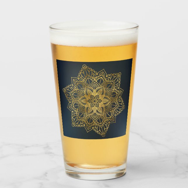 Copo De Pint Dourado Mandala (Frente (Preenchido))