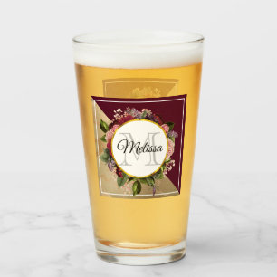 Copo De Pint Dourado padrão de mármore e monograma de florais b