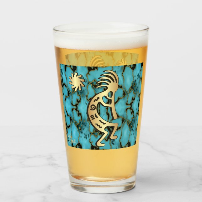 Copo De Pint Dourado Southwest Kokopelli Glass (Frente (Preenchido))