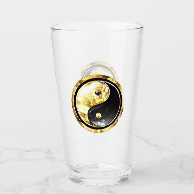Copo De Pint Dourado Yin Yang a preto (Frente)