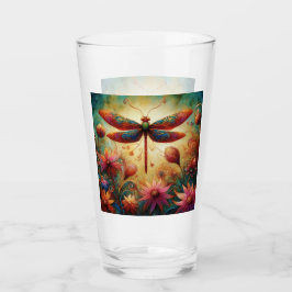 Copo De Pint Dragonfly Floral Abstrato-Art Teal Rosa