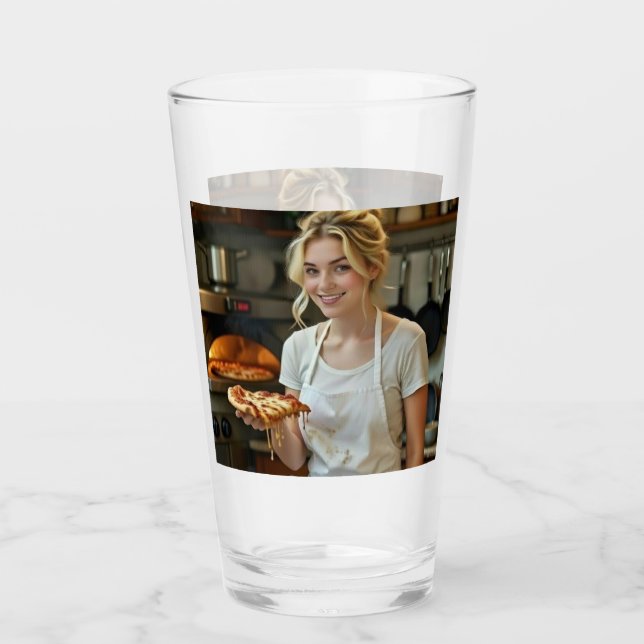 Copo De Pint Eating Pizza Photo Personalize Customize (Frente)