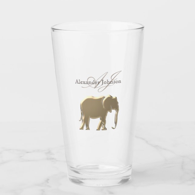 Copo De Pint Elefante Dourado Elegante Clássico Monograma (Frente)