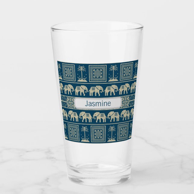 Copo De Pint Elefante Tribal e Árvores Personalizadas (Frente)