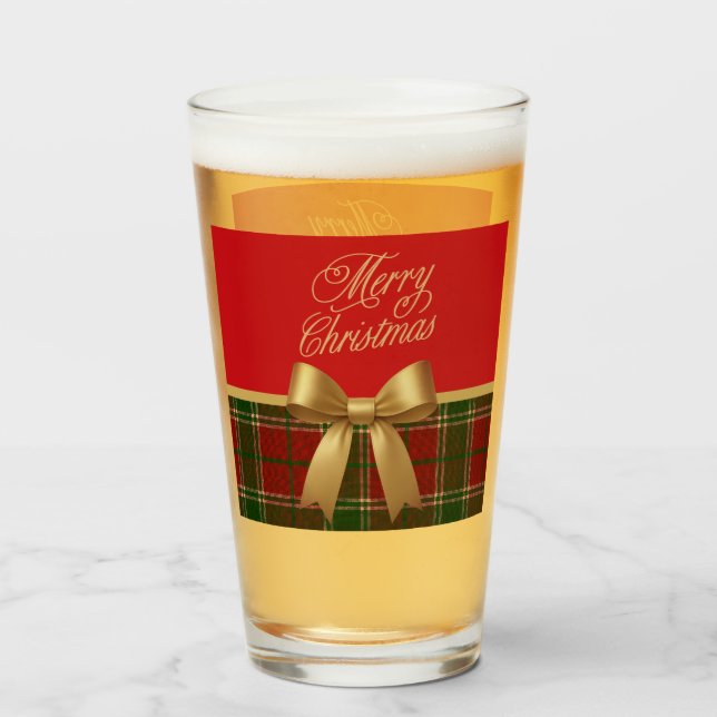 Copo De Pint Elegant Christmas Plaid Glass Cup (Frente (Preenchido))
