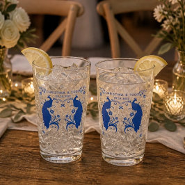 Copo de Pint Elegante Azul de Recém-casados Pavão