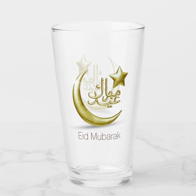 Copo De Pint Elegante Eid Mubarak Dourada Moon Star (Frente)