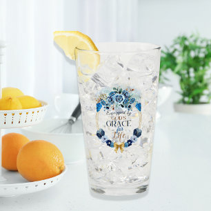 Copo De Pint Elegante equipado com o Dourado Floral Azul Grace