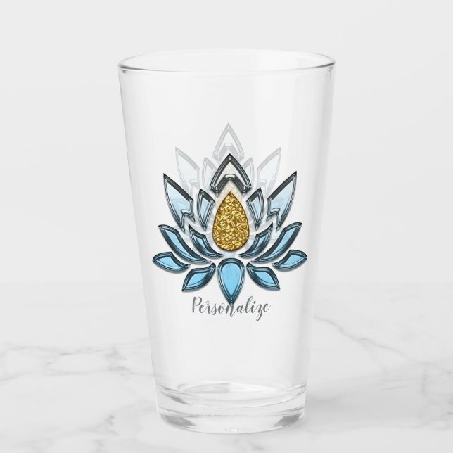 Copo De Pint Elegante Lotus Flower Blue Zen Yoga Namaste (Frente)