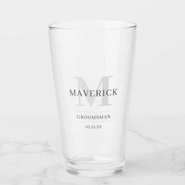 Copo De Pint Elegante Modern Wedding Monogramas Beer (Frente)