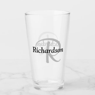 Copo De Pint Elegante Monograma de Nome Personalizado Preto Pra