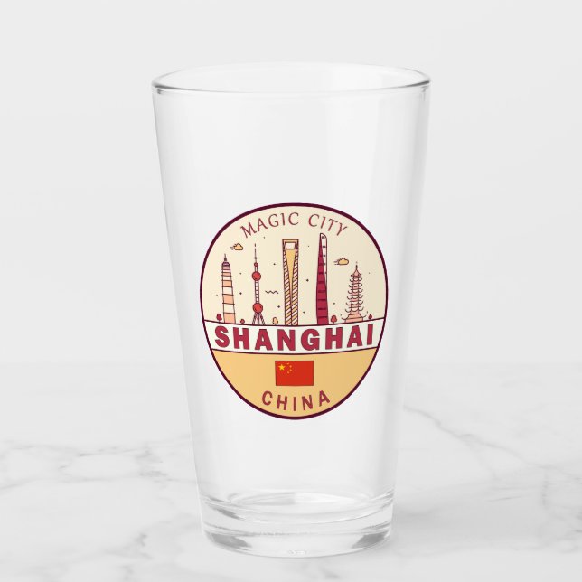 Copo De Pint Emblem Skyline Cidade de Xangai China (Frente)