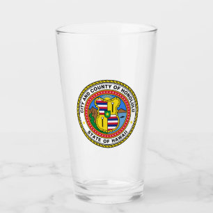 Copo De Pint Emblema da cidade de Honolulu, Hawaii Glass