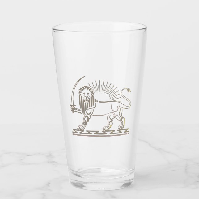 Copo De Pint Emblema do Leão e do Sol do Irã - preto e branco (Frente)