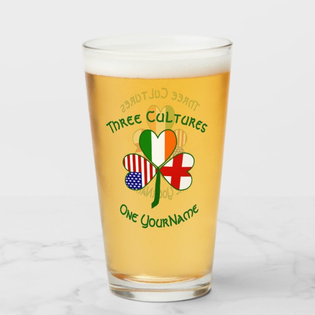 Copo De Pint English Irish American Flag Shamrock Personalizado (Frente (Preenchido))