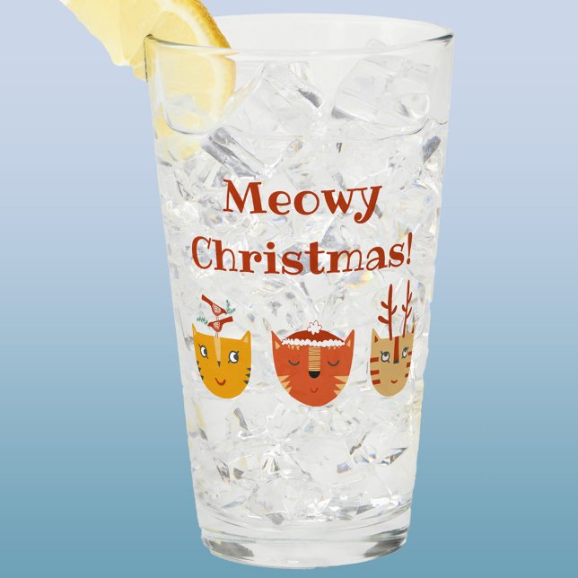 Copo De Pint Engraçado Cat Meowy Natal (Fun cat Meowy Christmas custom text glass tumbler)