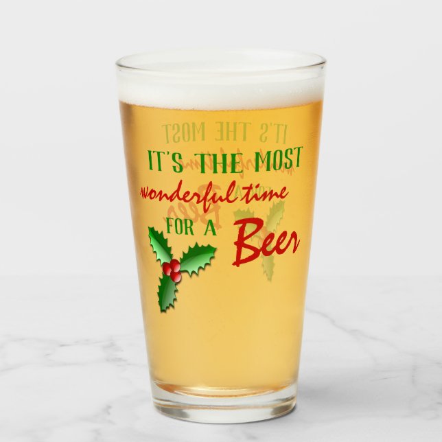 Copo De Pint Engraçado Holly Jolly Red Berries Green Folaves (Frente (Preenchido))