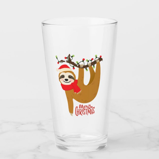 Copo De Pint Engraçado Moderno Engraçado Feliz Noite de Natal | (Frente)