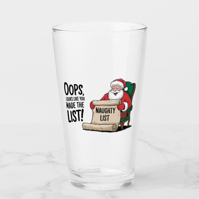 Copo De Pint Engraçado Santa Claus Naughty List Design de Natal (Frente)
