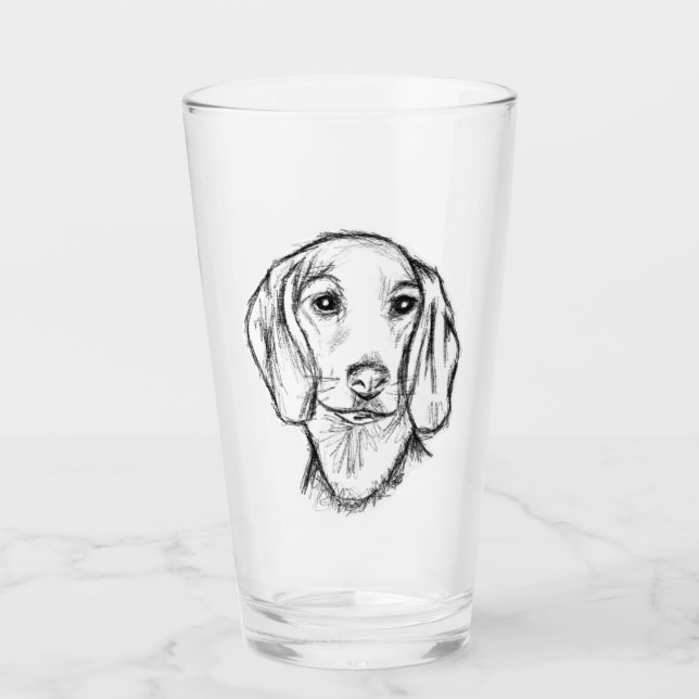 Copo De Pint esboço desenhado à mão de cachorro dachshund preto (Frente)