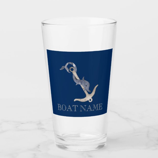 Copo De Pint Espírito Náutico Âncora Golfinho Azul Naval (Frente)