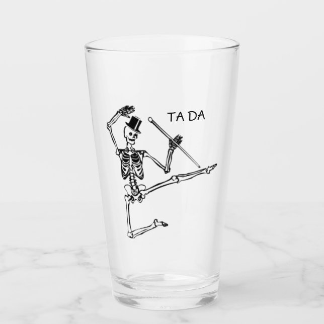 COPO DE PINT ESQUELETO DANÇANTE COM CHAPÉU DE COPA CANECA DE CE (Frente)