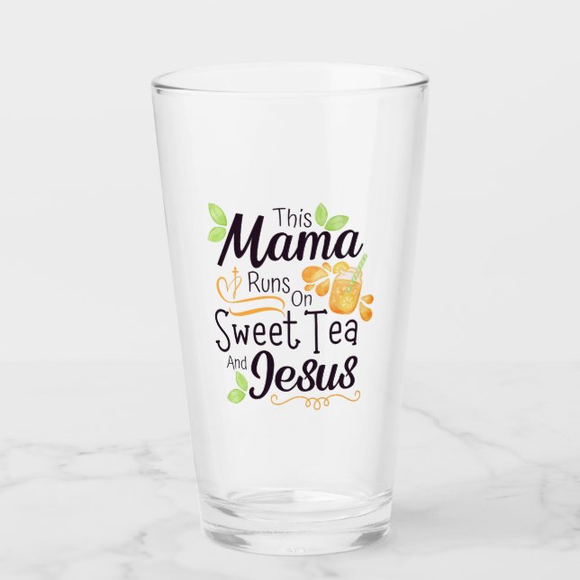 Copo De Pint Esta mamã corre em chá doce e Jesus (Frente)