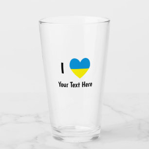 Copo De Pint Eu Amo (Coração da Bandeira Ucraniana) Texto Perso