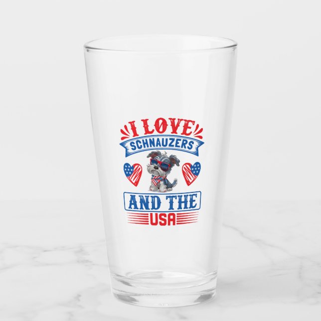 Copo De Pint Eu amo Schnauzers e os EUA (Frente)