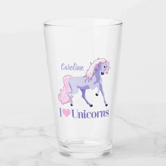 Copo De Pint Eu Amo Unicórnios Cute Custom Unicorn (Frente)