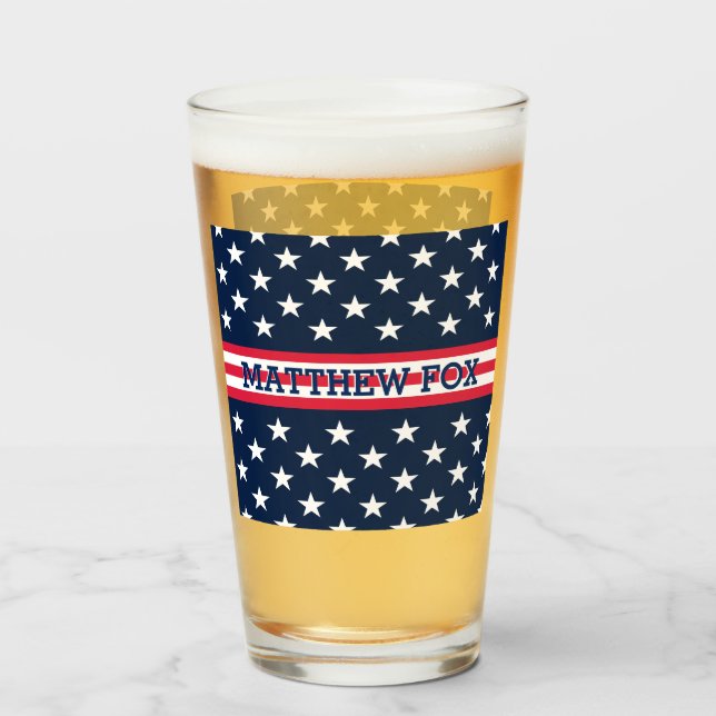 Copo De Pint EUA Stars Stripes Script Monograma Dazzling (Frente (Preenchido))
