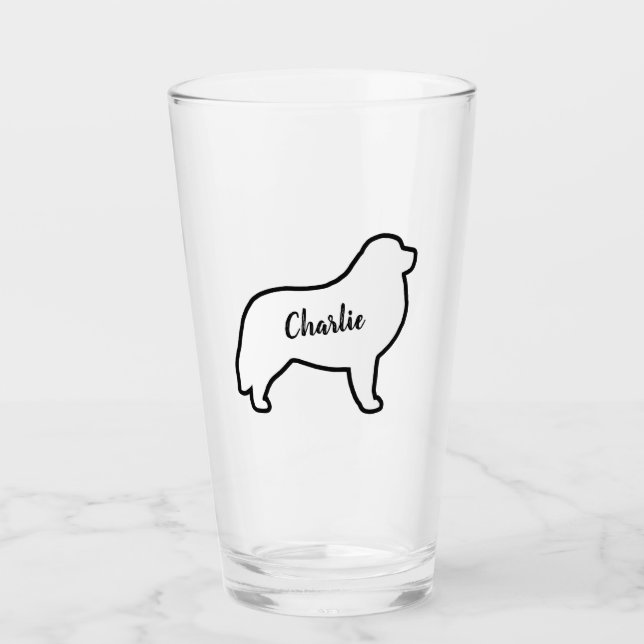 Copo De Pint Excelente Pirenéus Cão Silhueta Outline Personaliz (Frente)