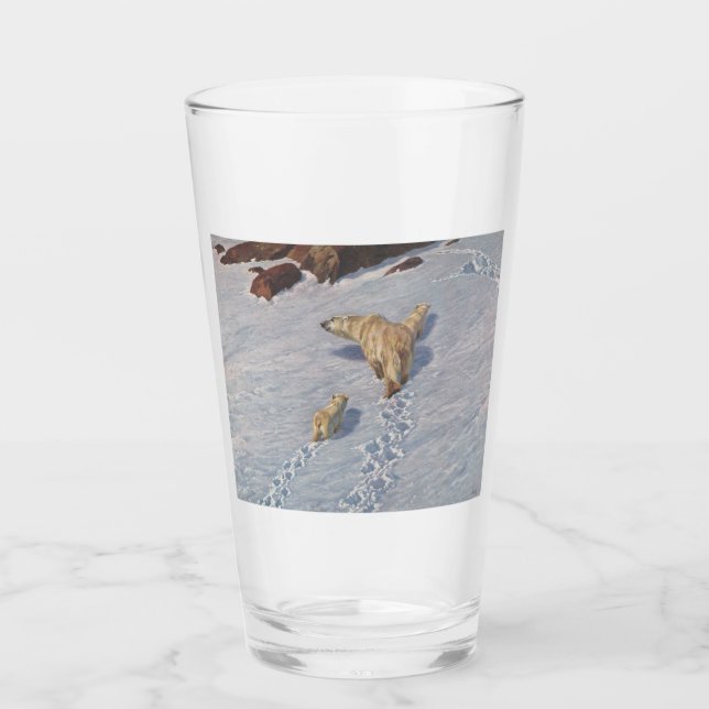 Copo De Pint Família de Ursos Polares na Neve Ártica (Frente)