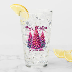 Copo De Pint Família Personalizada de Árvore de Natal Rosa